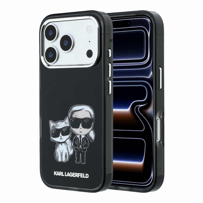 Karl Lagerfeld PU Semi Wrap Smooth Sketch Bodies Magsafe Zadní Kryt pro iPhone 18 Pro Black
