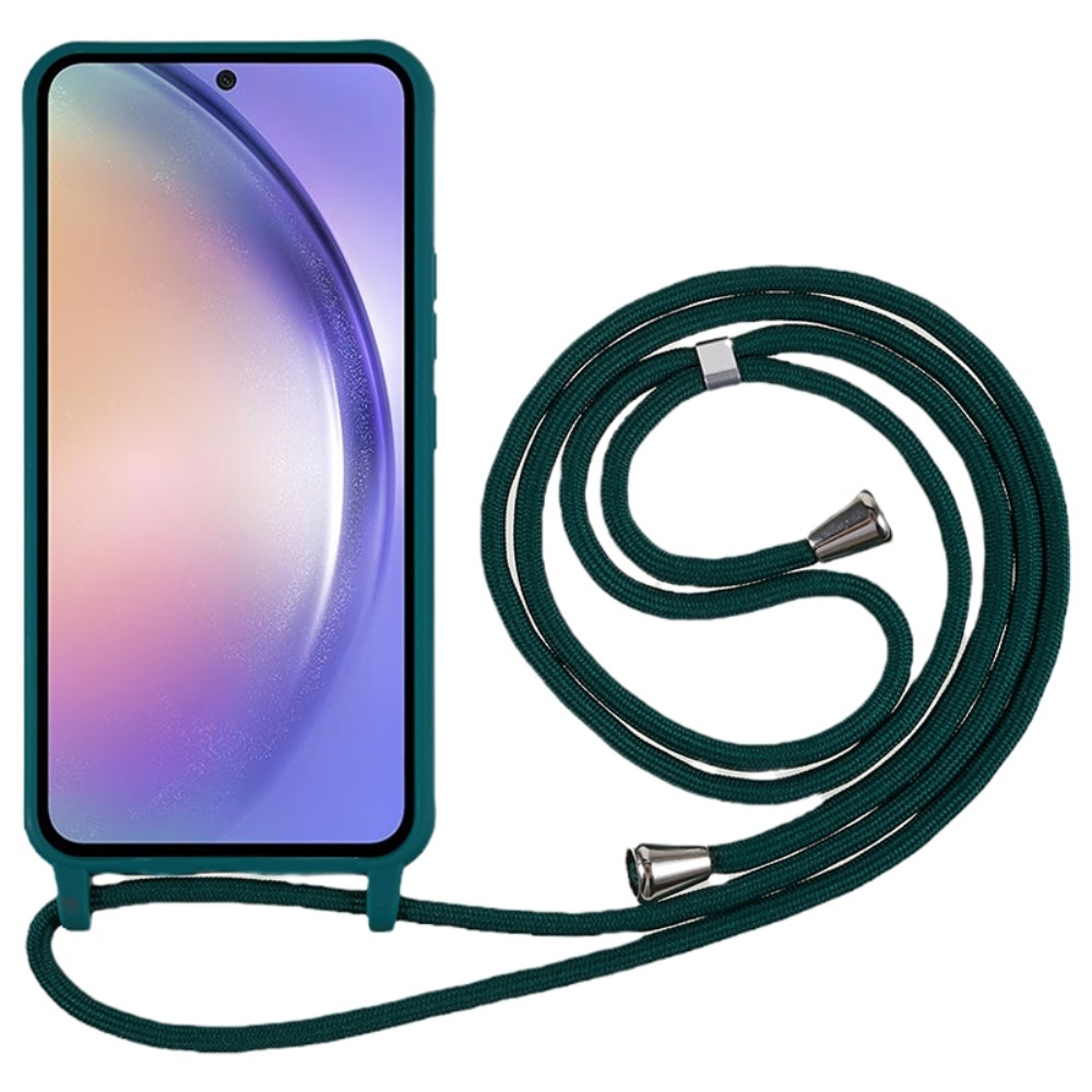 Lany gelový obal se šňůrkou na Samsung Galaxy S25 - tmavězelený