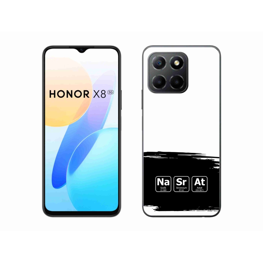 Gelový kryt mmCase na Honor X8 5G/Honor 70 Lite 5G - chemické prvky černobílé pozadí