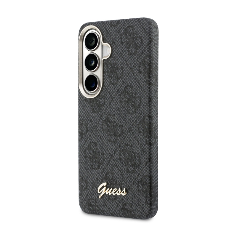 Guess PU 4G Script Metal Logo Magnetic Zadní Kryt pro Samsung Galaxy S26 Black