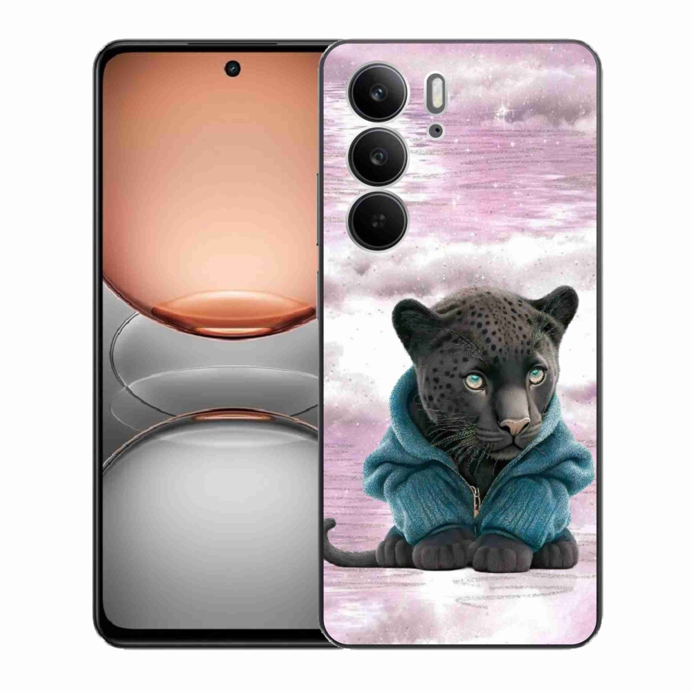 Gelový kryt mmCase na Realme C75 - černý panter ve svetru