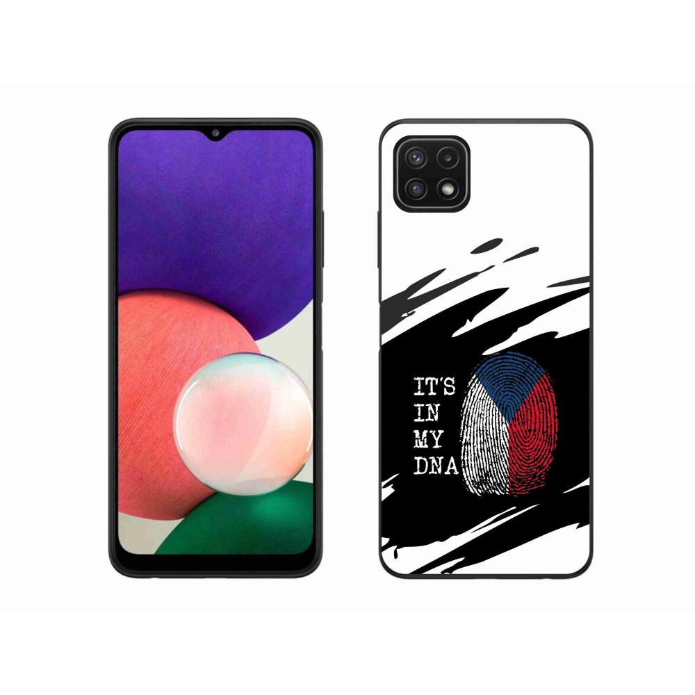 Gelový kryt mmCase na Samsung Galaxy A22 5G - vlajka otisk prstu černobílé pozadí