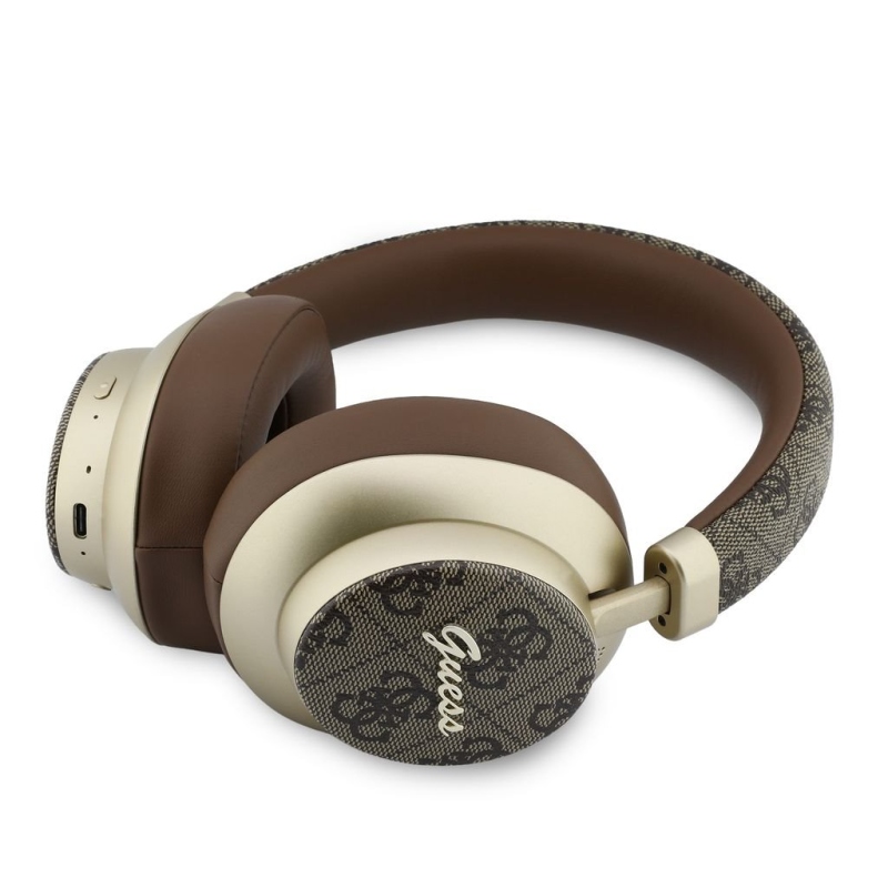 Guess PU 4G Gold Script Metal Logo ENC Bezdrátová Sluchátka Brown