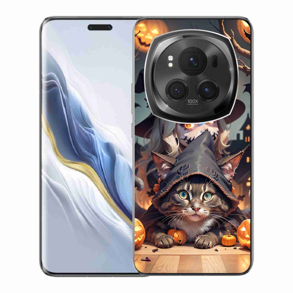 Gelový kryt mmCase na Honor Magic 6 Pro 5G - čarodějnice s kočkou