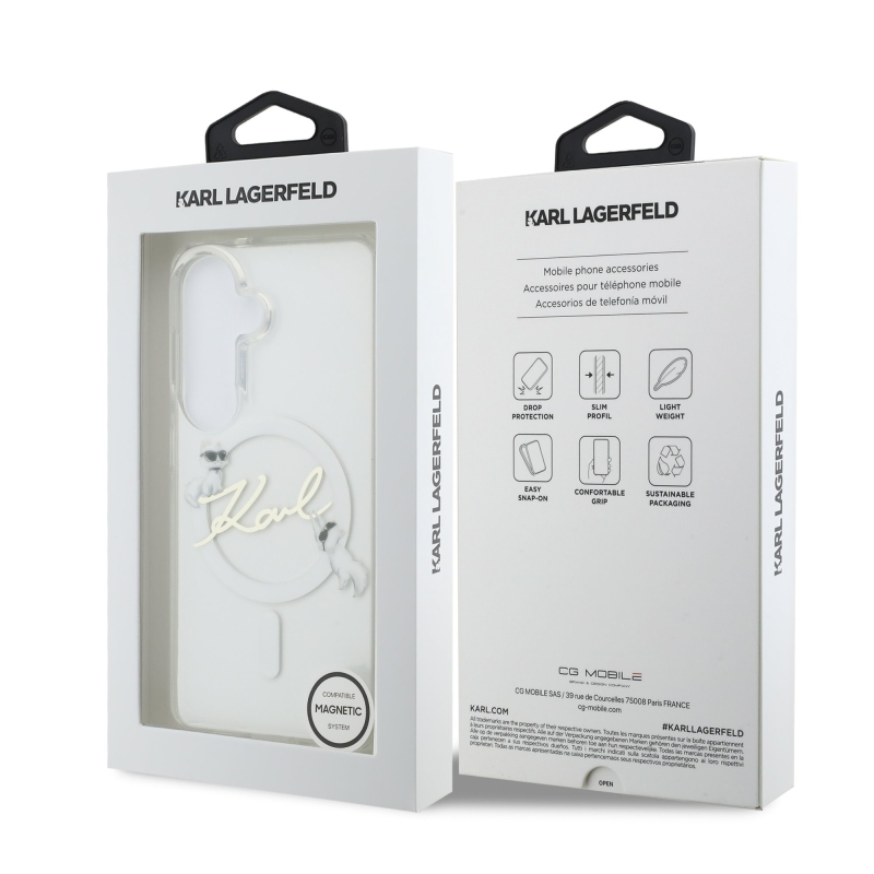 Karl Lagerfeld IML Choupette Karl Script Logo Magnetic Zadní Kryt pro Samsung Galaxy S26 Transparent