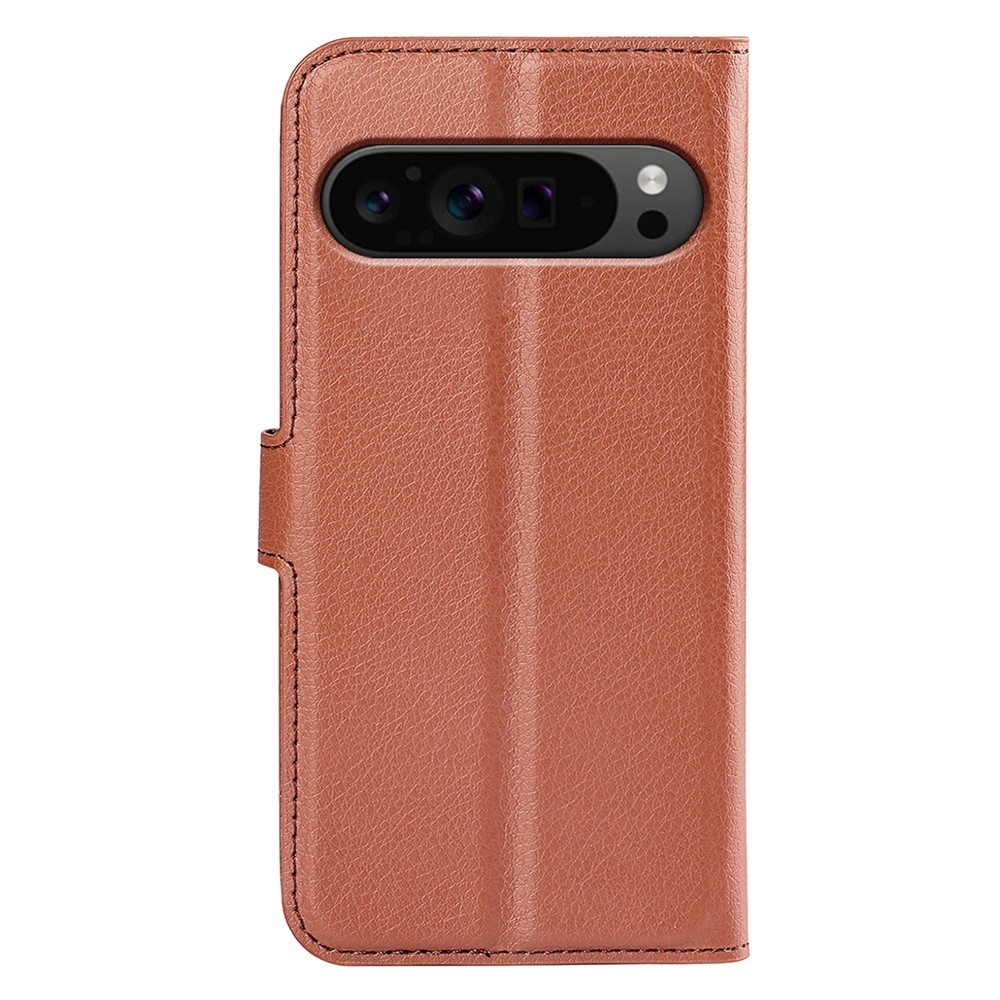 Litchi knížkové pouzdro na Google Pixel 9 Pro XL - hnědé