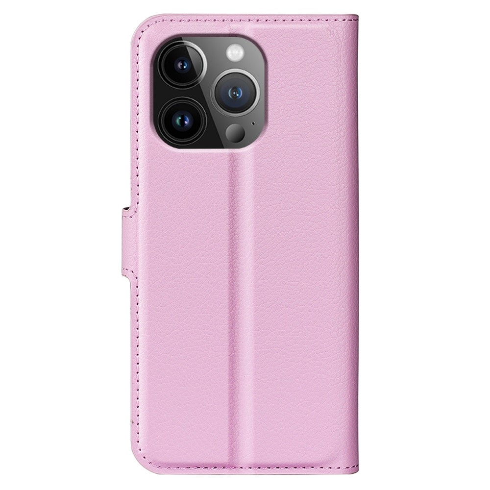 Litchi knížkové pouzdro na iPhone 15 Pro - růžové