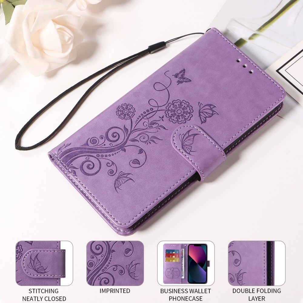 Flowery knížkové pouzdro na Xiaomi Redmi A5 (173.45x79.35x8.45mm) - fialové