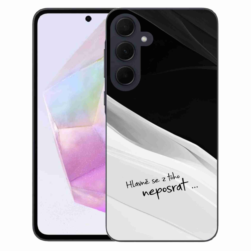 Gelový kryt mmCase na Samsung Galaxy A35 5G - vtipný text 13 bíločerné pozadí