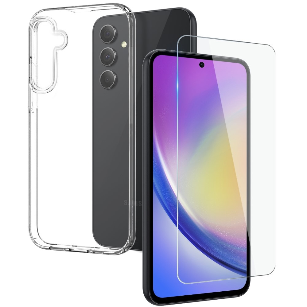 NORTHJO průhledný gelový obal + tvrzené sklo na Samsung Galaxy A35 5G - průhledný
