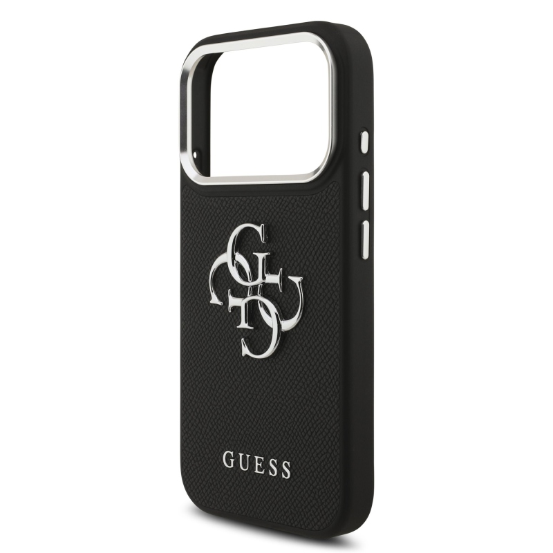 Guess PU Grained 4G Metal Logo Zadní Kryt pro iPhone 17 Pro Black
