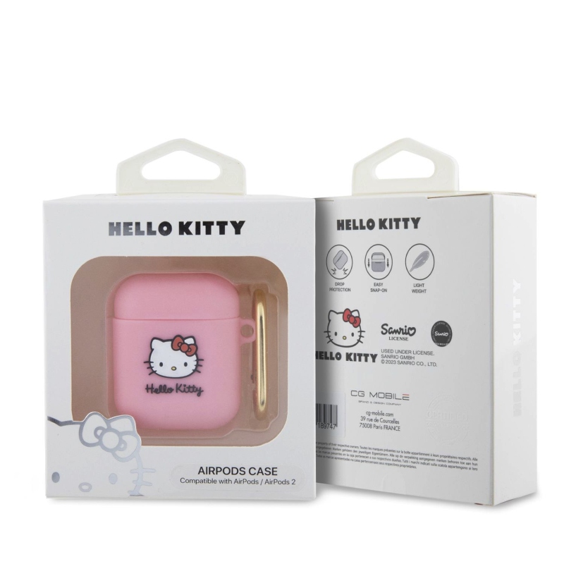 Hello Kitty Liquid Silicone 3D Kitty Head Logo Pouzdro pro AirPods 1/2 Pink