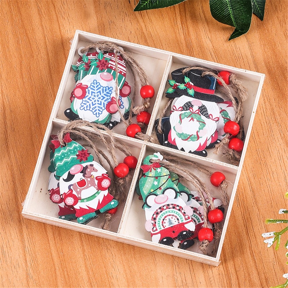 Závěsná kolekce dřevěných zimních skřítků 12 ks - varianta 4