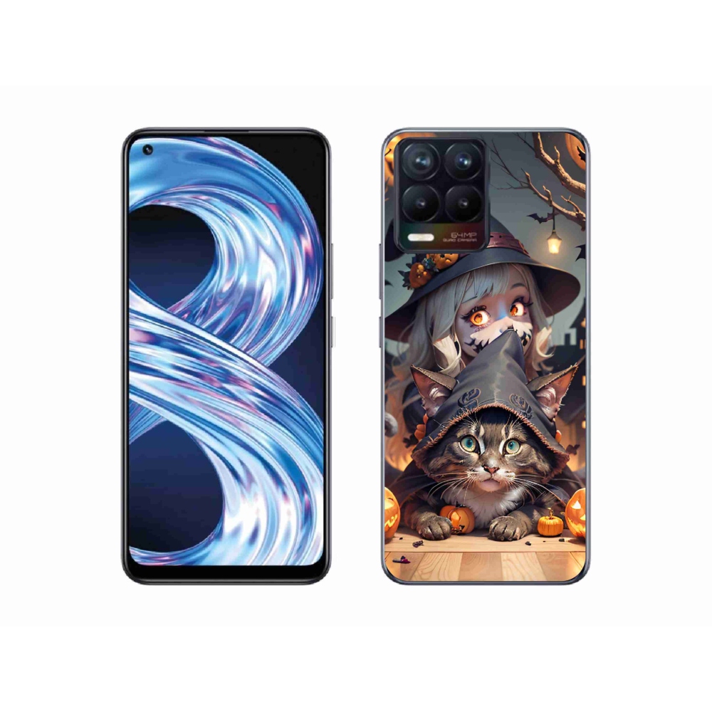 Gelový kryt mmCase na Realme 8 Pro - čarodějnice s kočkou
