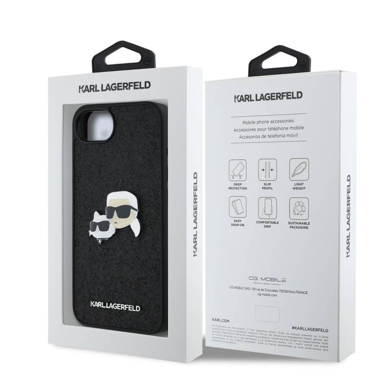 Karl Lagerfeld Fixed Glitter Metal K&CH Zadní Kryt pro iPhone 16e Black