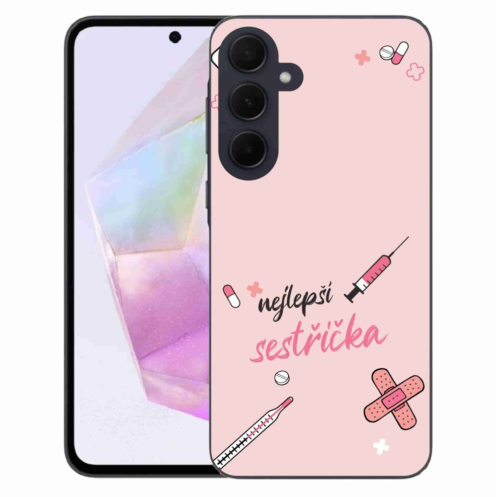 Gelový kryt mmCase na Samsung Galaxy A35 5G - nejlepší sestřička růžové pozadí