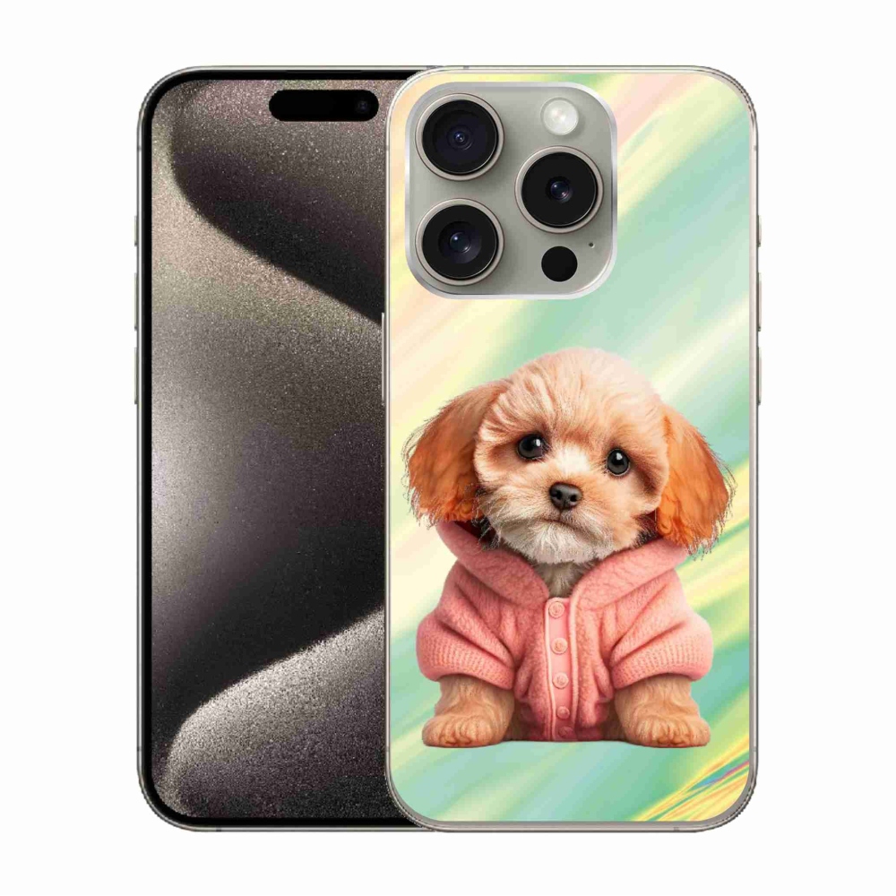 Gelový kryt mmCase na iPhone 15 Pro - štěně ve svetru