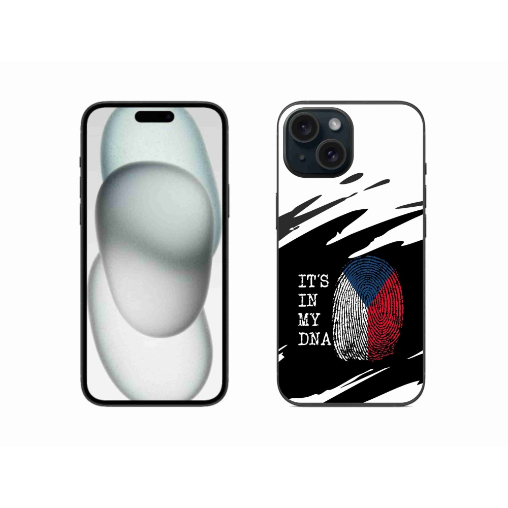 Gelový kryt mmCase na iPhone 15 - vlajka otisk prstu černobílé pozadí