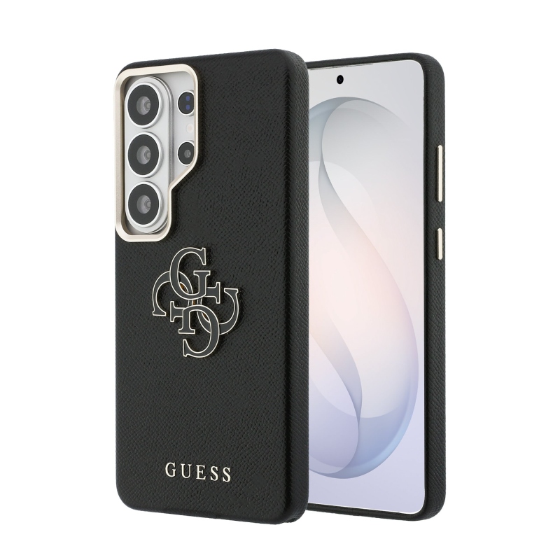 Guess PU 4G Resin Metal Logo Zadní Kryt pro Samsung Galaxy S26 Ultra Black