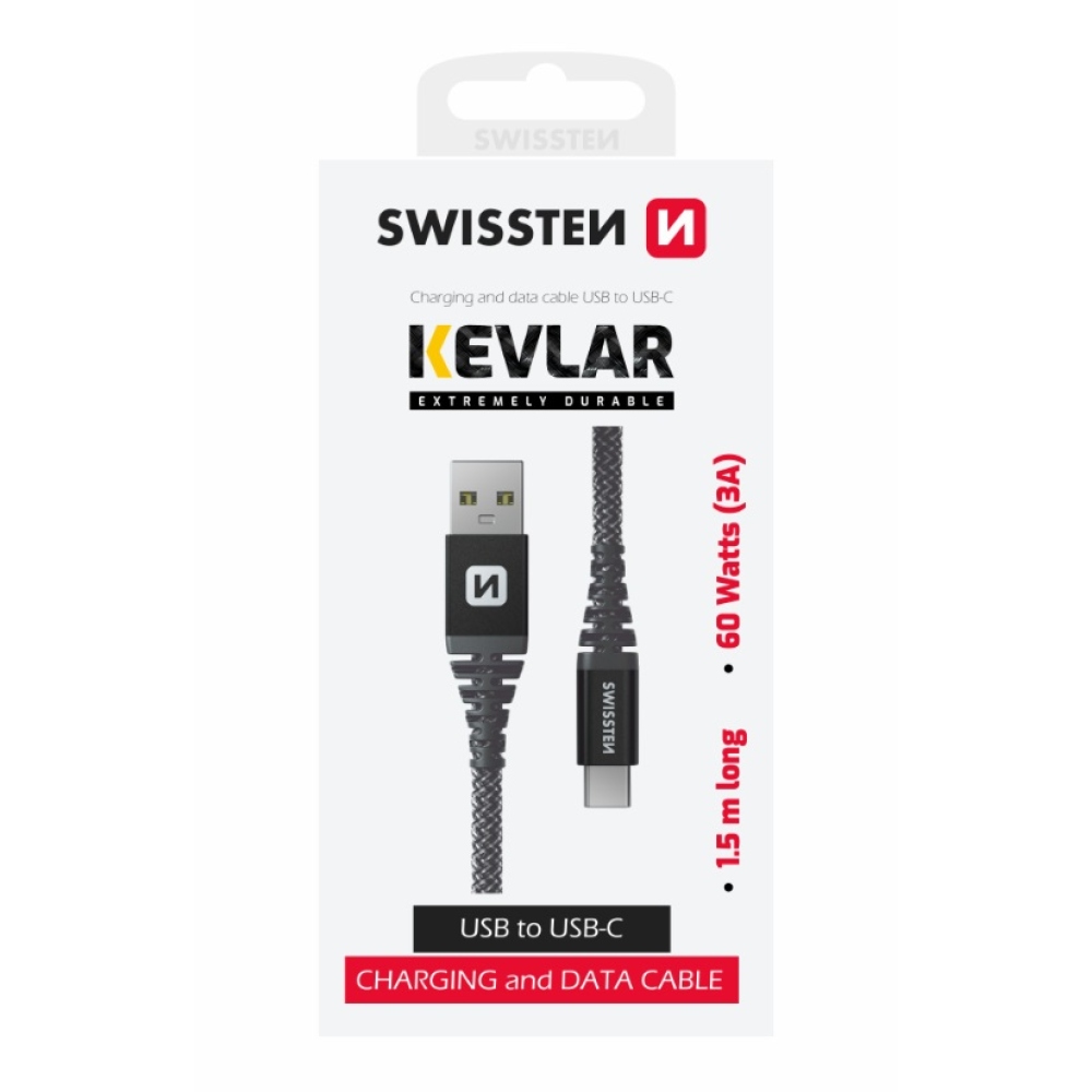 Swissten datový kabel Kevlar USB/USB-C 1,5m - antracitový