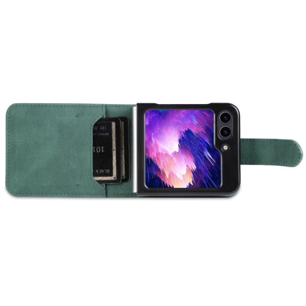 AZNS plastový kryt s PU kůží na Samsung Galaxy Z Flip5 5G - zelený
