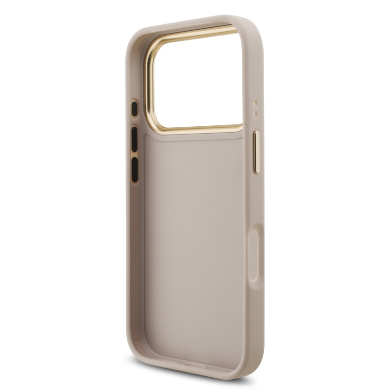 Guess PU Leather 4G Metal Logo Gold Frame Zadní Kryt pro iPhone 17 Pro Pink