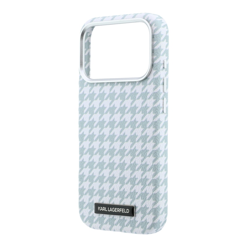 Karl Lagerfeld PU Houndstooth Resin Plate MagSafe Zadní Kryt pro iPhone 17 Pro Blue
