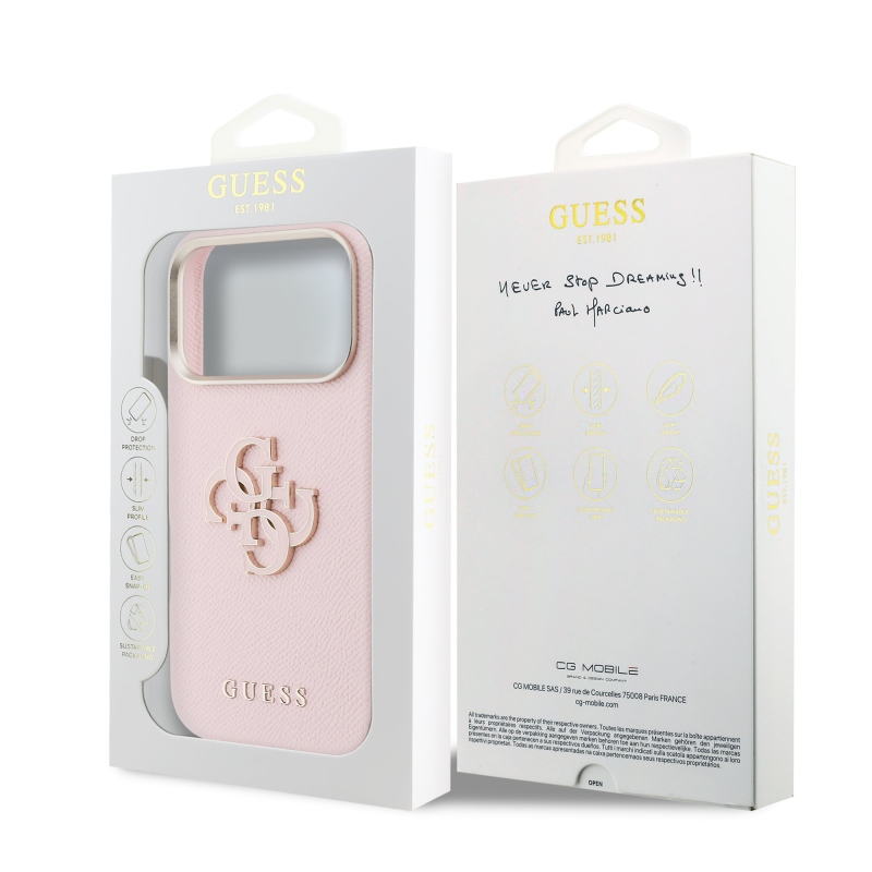 Guess PU Resin Logo Zadní Kryt pro iPhone 17 Pro Pink
