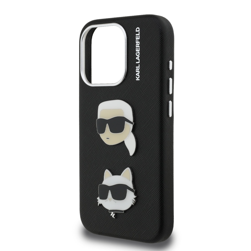 Karl Lagerfeld Grained PU K&CH Heads Zadní Kryt pro iPhone 15 Pro Max Black