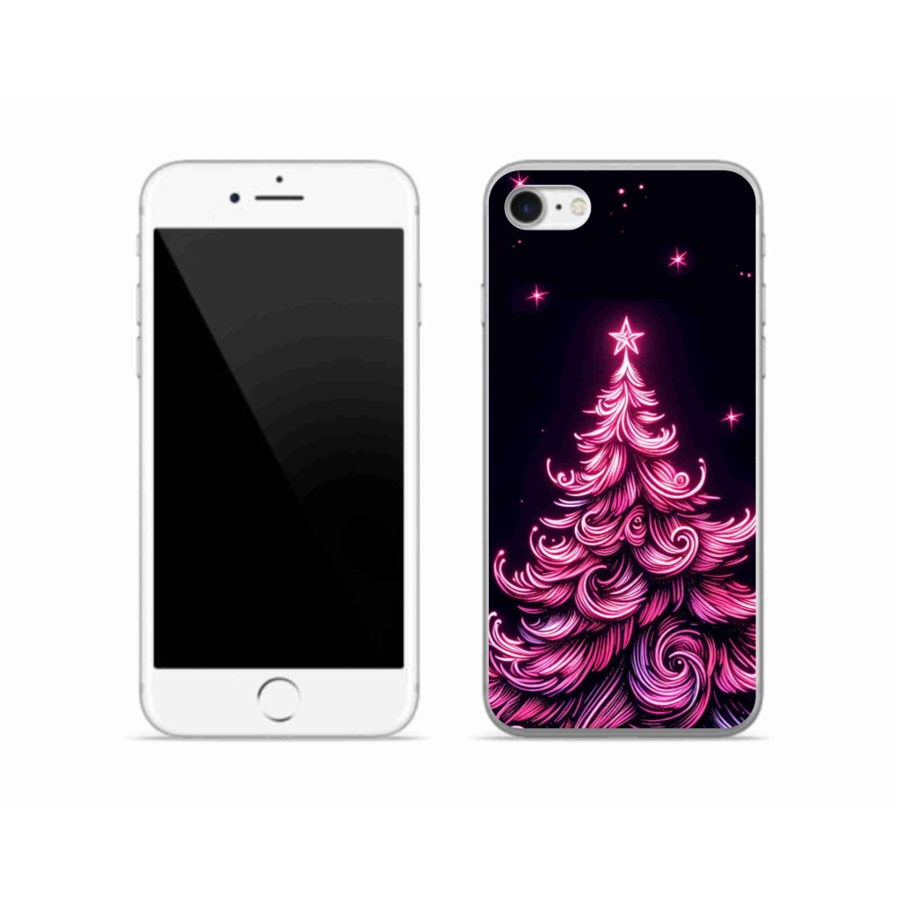 Gelový kryt mmCase na iPhone SE (2020) - neonový vánoční stromek 2