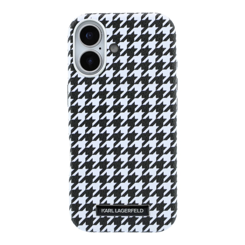Karl Lagerfeld PU Houndstooth Resin Plate MagSafe Zadní Kryt pro iPhone 17 Black