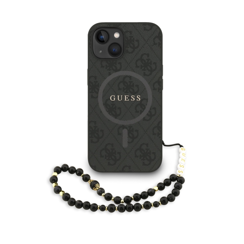 Guess PU Leather 4G Colored Ring Strap MagSafe Zadní Kryt pro iPhone 15 Black