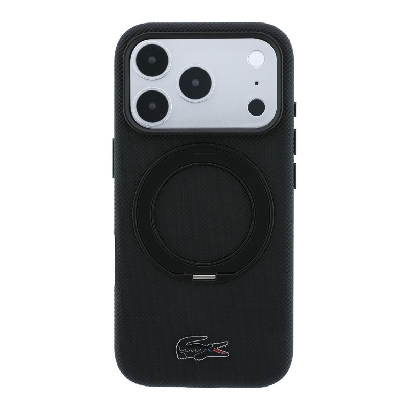 Lacoste PVC Petit Pique Semi Wrap Ring Stand MagSafe Zadní Kryt pro iPhone 18 Pro Max Black