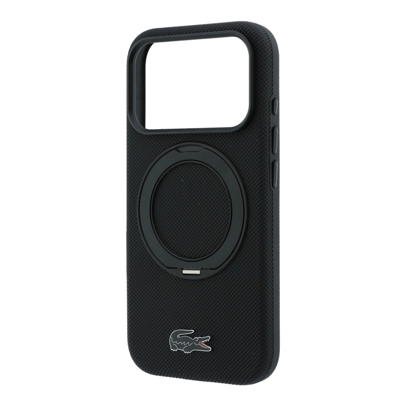 Lacoste PVC Petit Pique Semi Wrap Ring Stand MagSafe Zadní Kryt pro iPhone 18 Pro Max Black