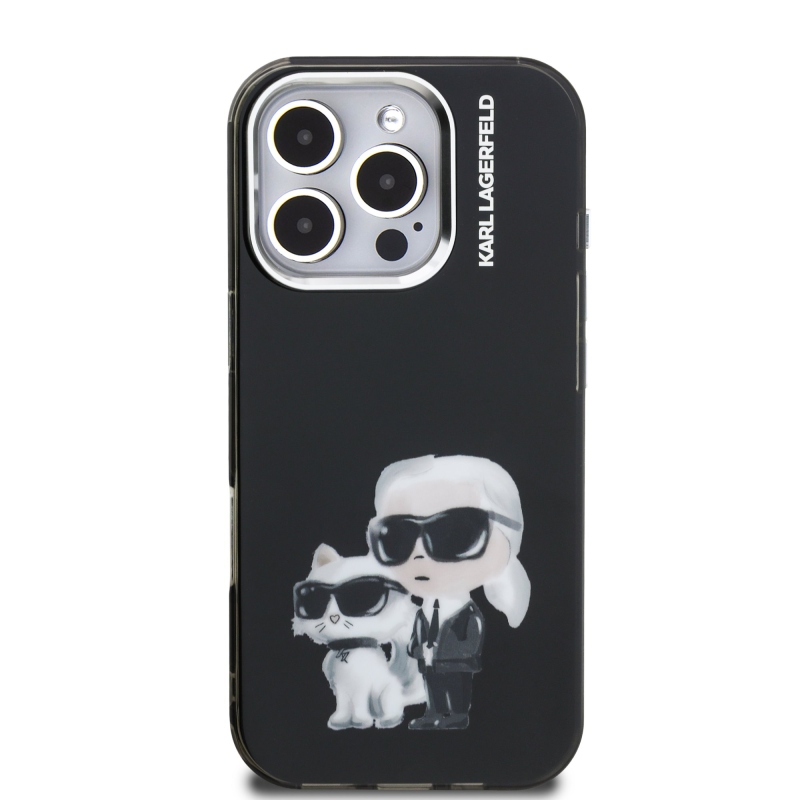 Karl Lagerfeld IML Aquarelle Karl and Choupette Zadní Kryt pro iPhone 16 Pro Black