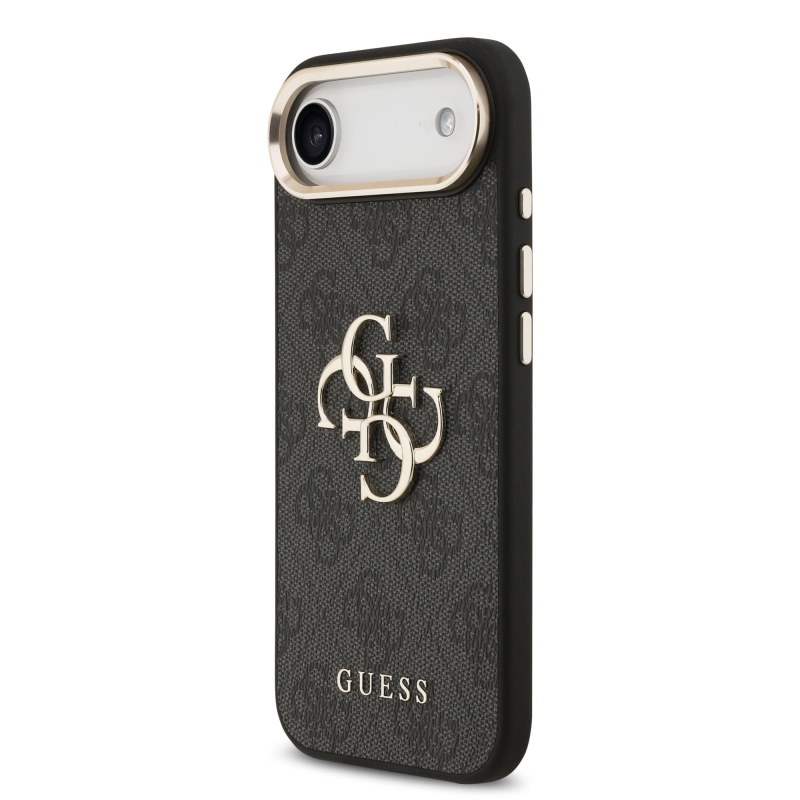 Guess PU Leather 4G Metal Logo Gold Frame Zadní Kryt pro iPhone Air Black