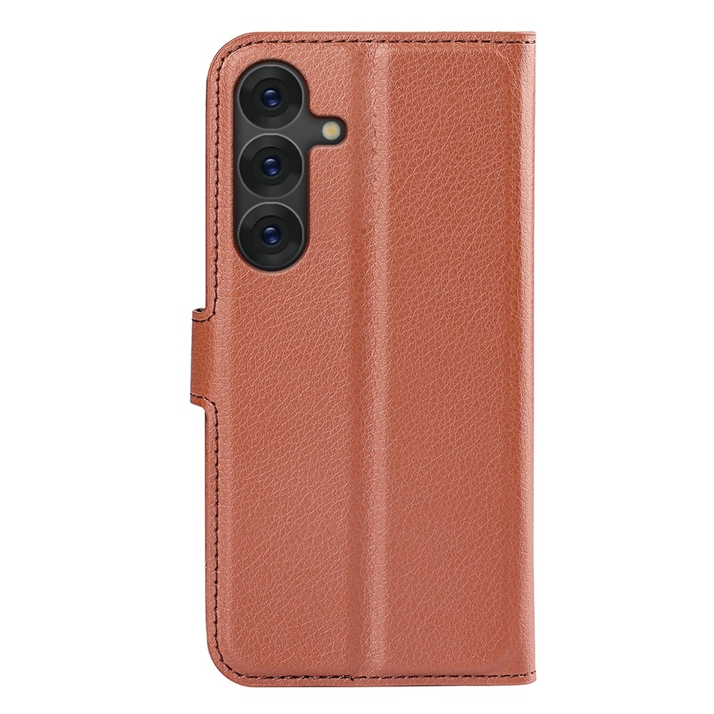 Litchi knížkové pouzdro na Samsung Galaxy S25 - hnědé