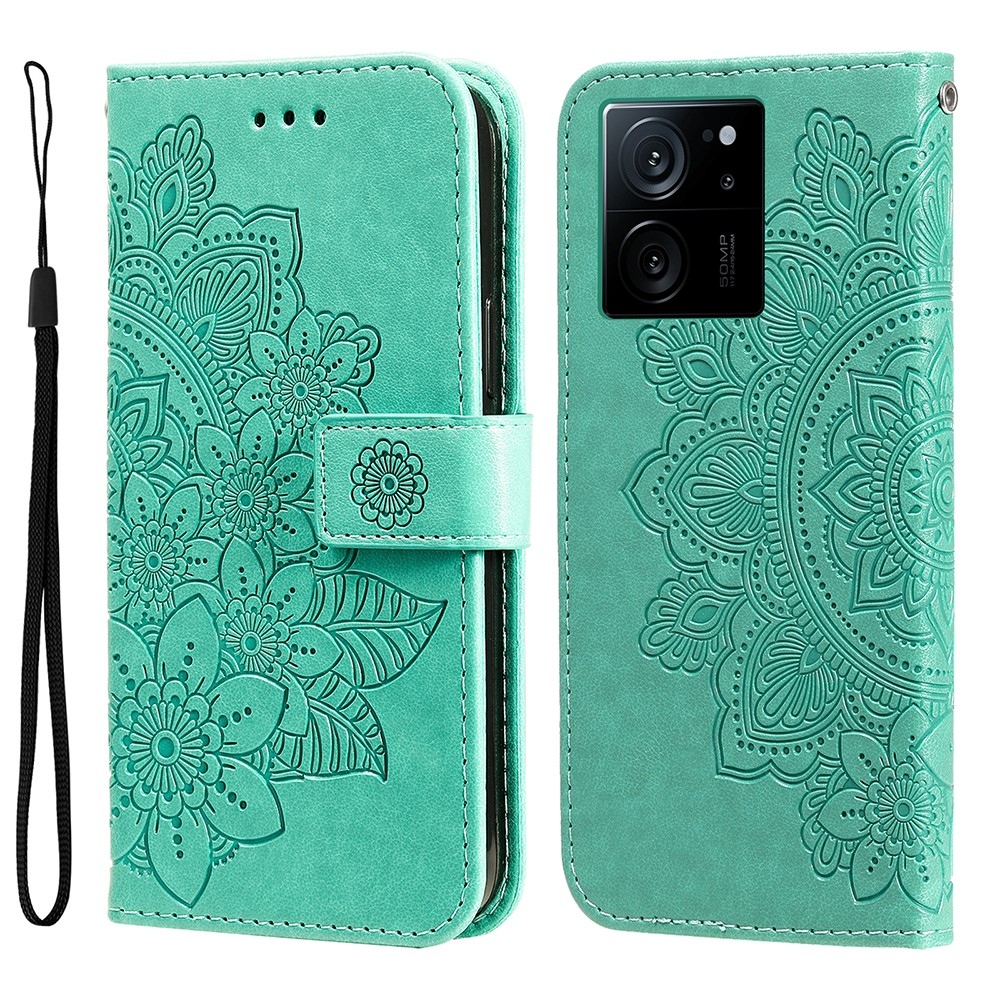 Mandala knížkové pouzdro na Xiaomi 13T/13T Pro - modrozelené