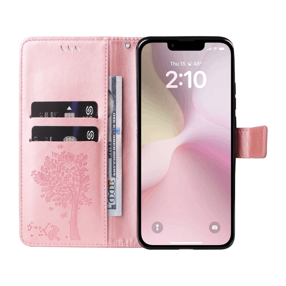 Trees knížkové pouzdro na iPhone 16e - růžovozlaté