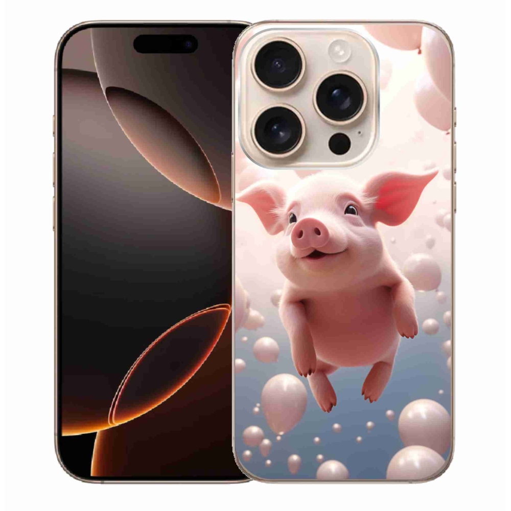 Gelový kryt mmCase na iPhone 16 Pro Max - prasátko s balónky