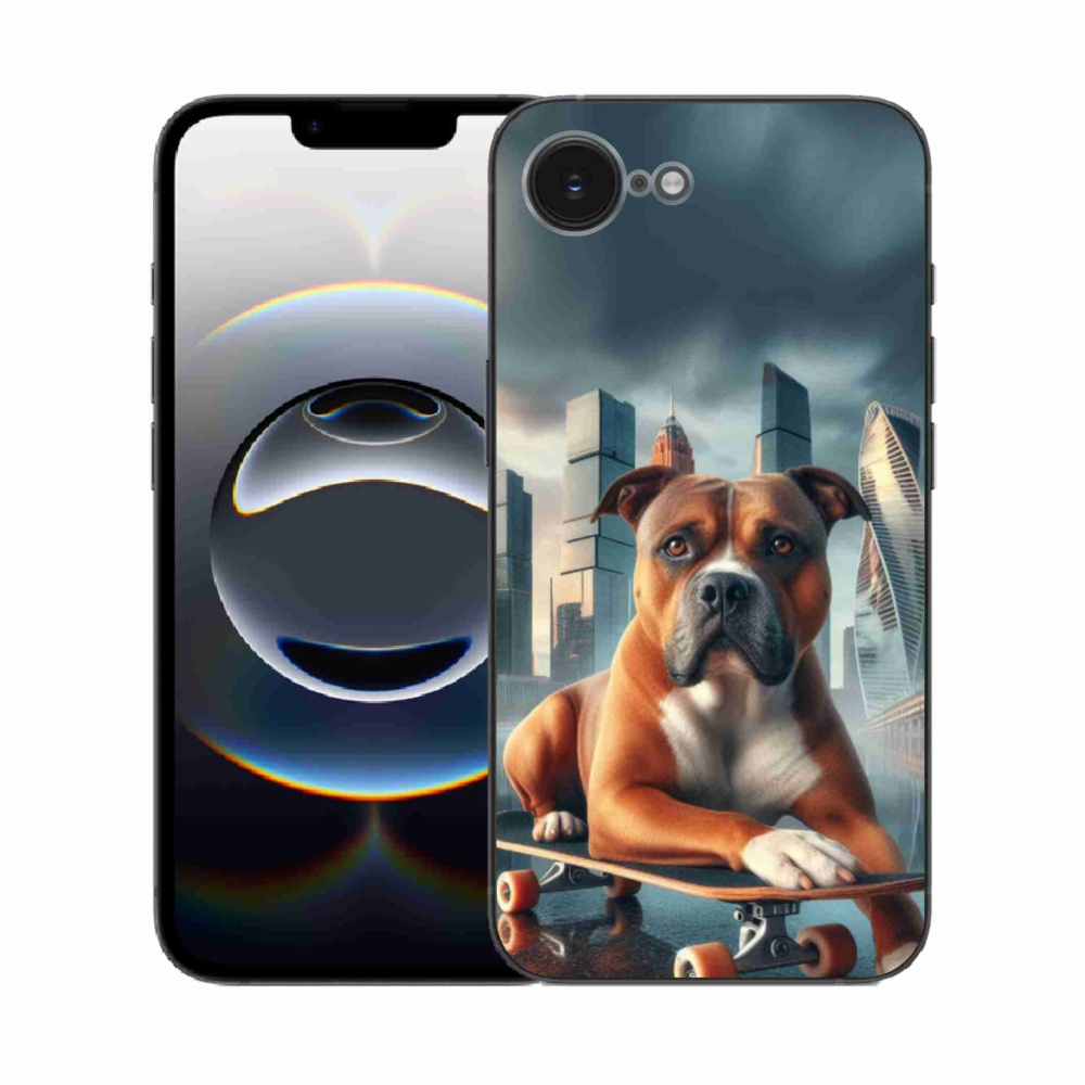 Gelový kryt mmCase na iPhone 16e - pes na skateboardu