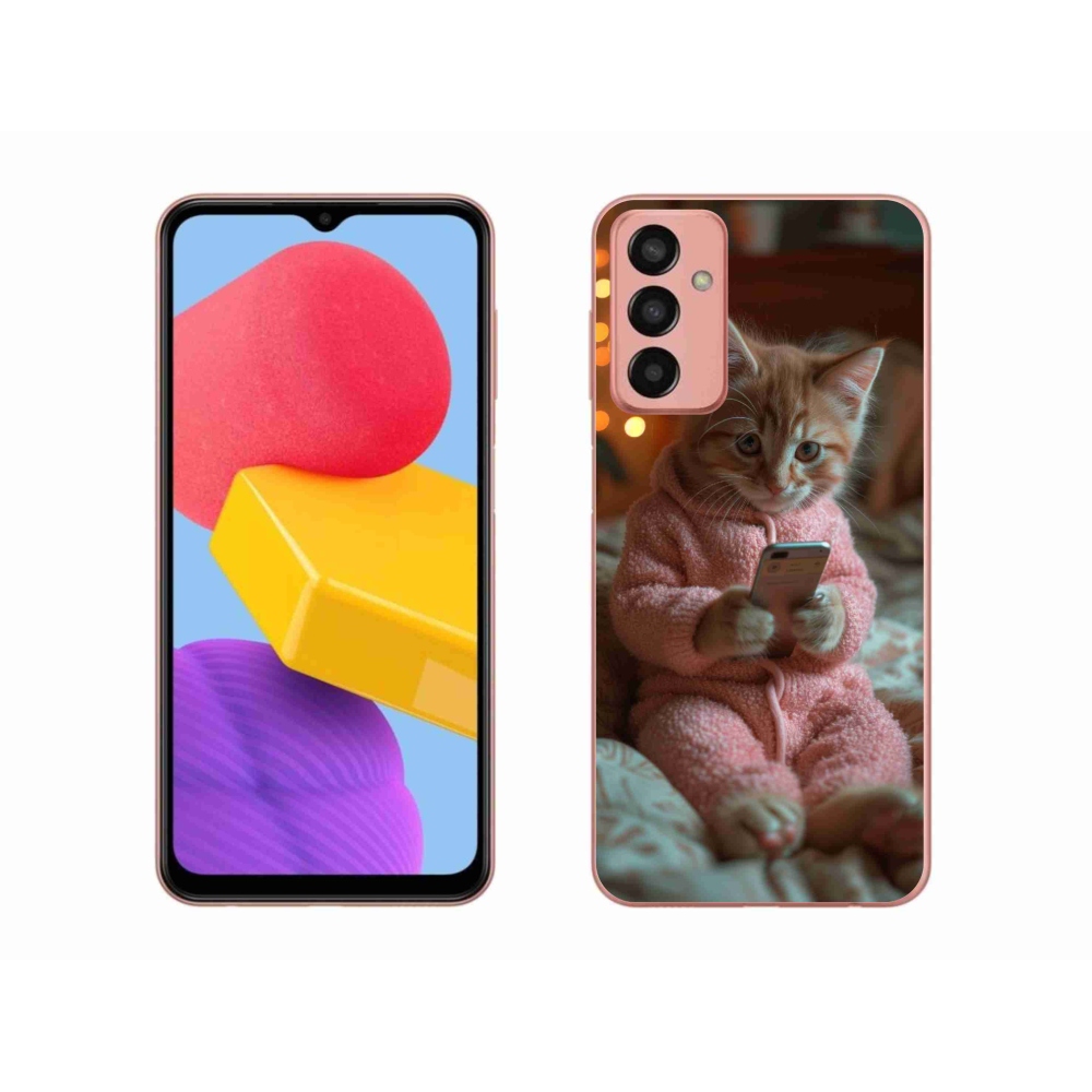 Gelový kryt mmCase na Samsung Galaxy M13 - kotě s mobilem