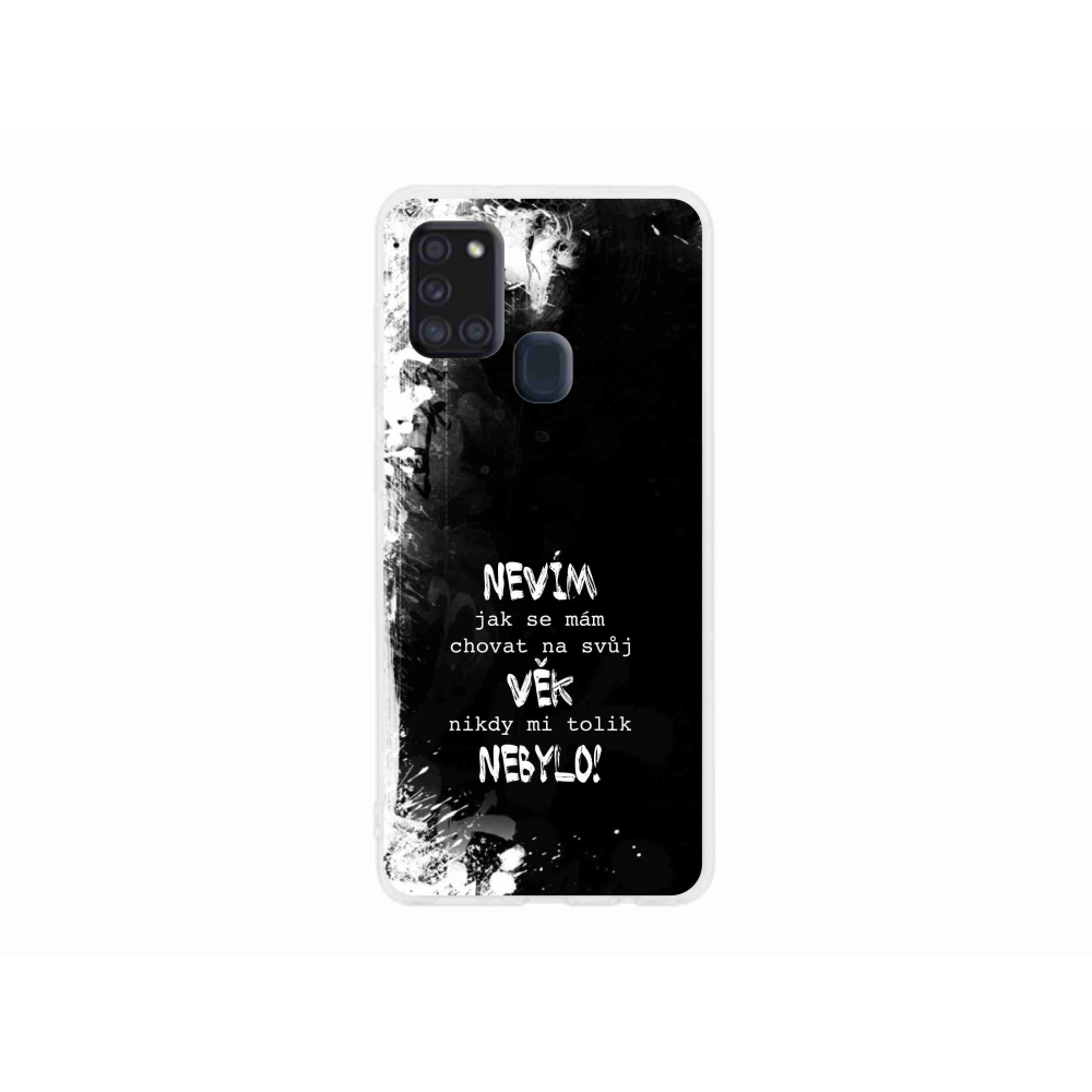 Gelový kryt mmCase na Samsung Galaxy A21s - vtipný text 14 černé pozadí