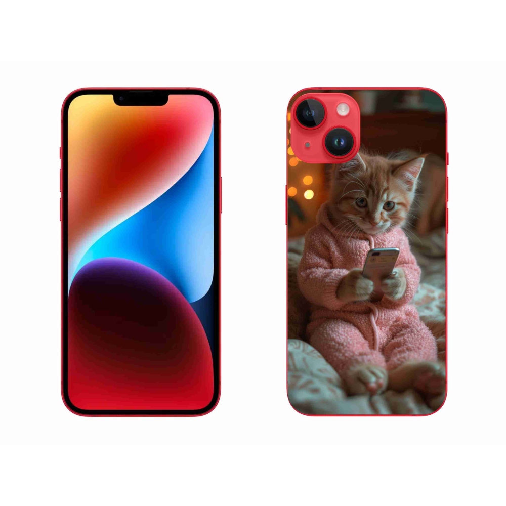 Gelový kryt mmCase na iPhone 14 Plus - kotě s mobilem