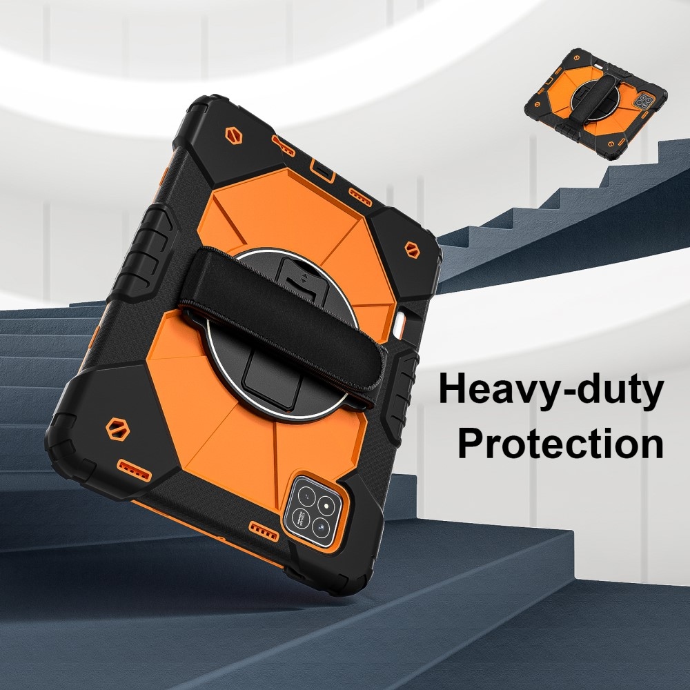 Strap odolný kryt s držákem na ruku a ramenním popruhem na Xiaomi Pad 7/7 Pro - černý/oranžový