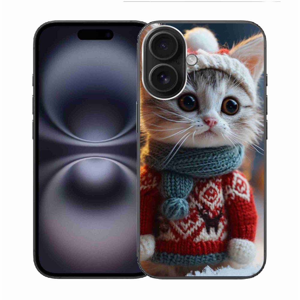 Gelový kryt mmCase na iPhone 16 - kotě ve svetru