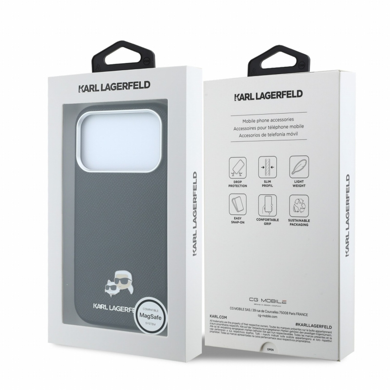 Karl Lagerfeld PU Grained Semi Wrap K&CH Heads Magsafe Zadní Kryt pro iPhone 18 Pro Black