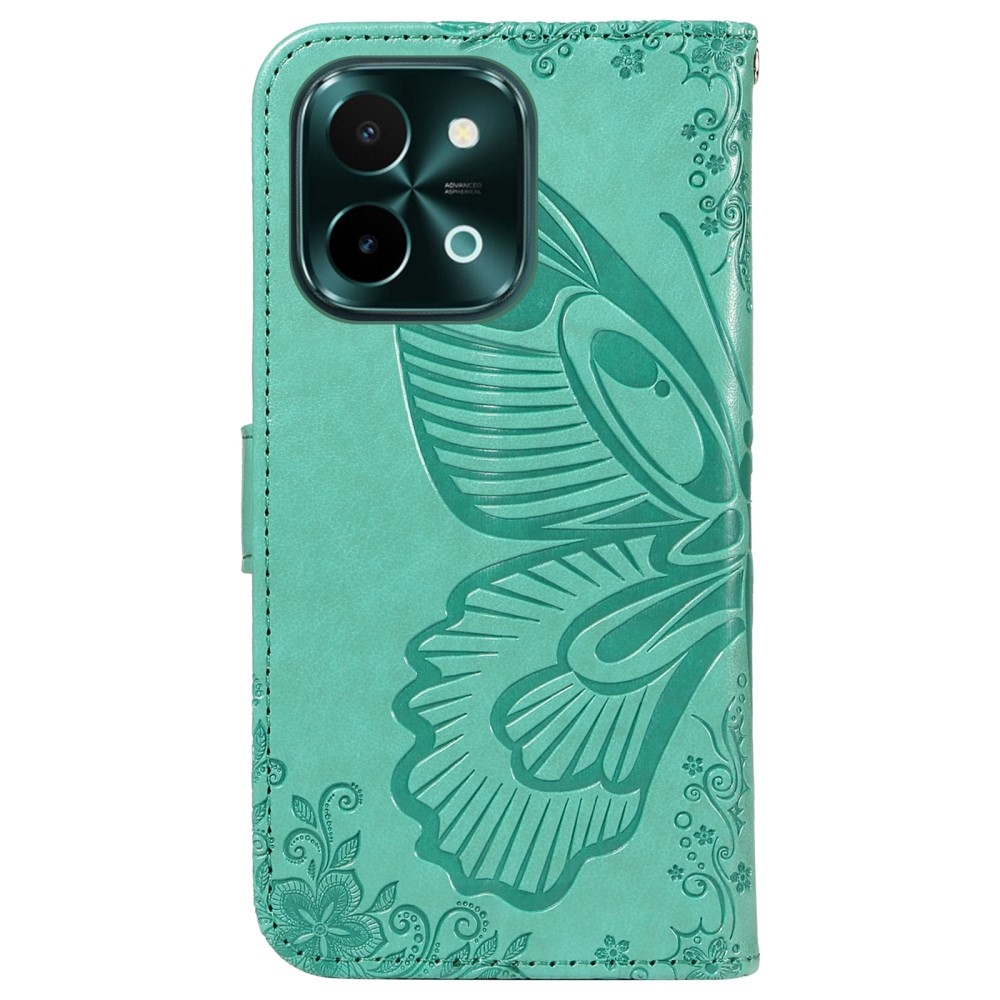 Floral Butterfly knížkové pouzdro na Vivo Y28 - modrozelené
