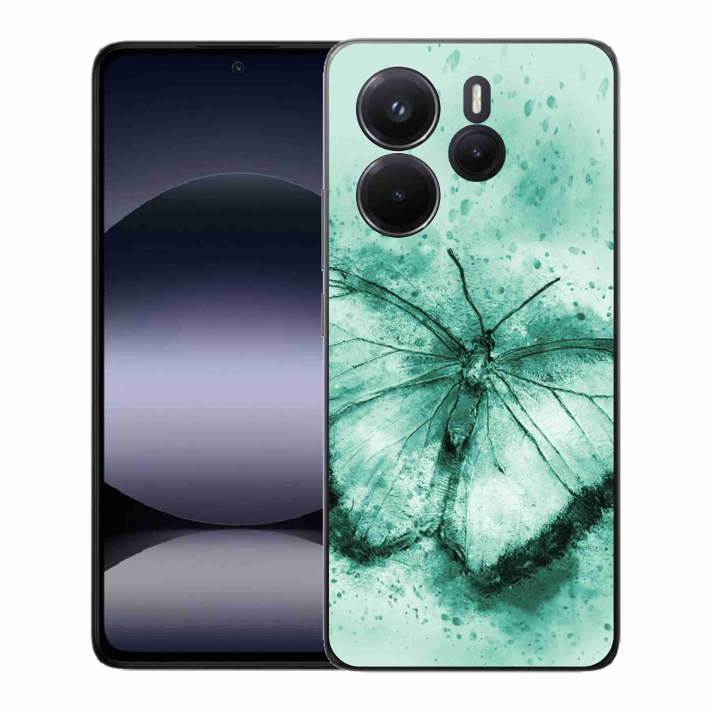 Gelový kryt mmCase na Xiaomi Redmi Note 14 - zelený motýl