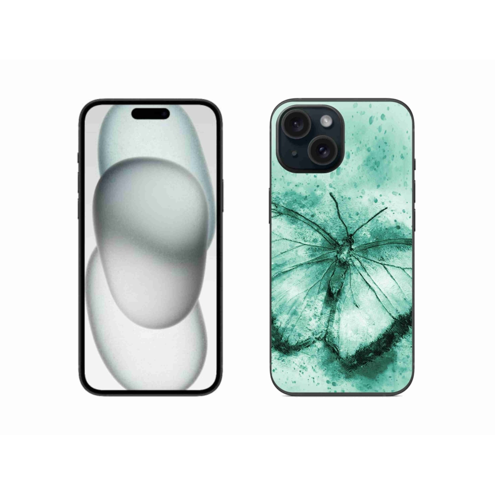 Gelový obal mmCase na iPhone 15 - zelený motýl